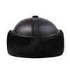 BERETS X7017本物のレザーハットメンズウィンターフリースウォームアダルトシープスキンバケツハット野球帽の雷耳の保護