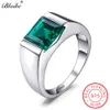 100% real 925 anéis de prata esterlina para homens e mulheres quadrado verde esmeralda azul safira birthstone anel de casamento joias finas 245S