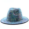 Brede rand hoeden emmer fedora hoed voor vrouwelijke ontwerper luxe volledige diamant bling vilt jazz top huwelijksceremonie elegante cap mannen 230214