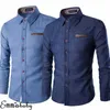 Casual shirts voor heren merk heren casual slanke fit stijlvolle washenim lange mouwen jeans shirts smart casual mode mannen kleding mxxxl 230214