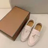 Zapatos de diseñador de Italia Loropiana Zapatos clásicos de gamuza con un pie, planos, informales, zapatos individuales de cuero Lp, zapatos holgados para amantes, zapatos afortunados para mujer FUFA