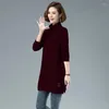 Blouses femininas Blusa de túnica de gola alta de lã Mulheres elegantes camisa longa ladras casuais tops pullover de outono roupas de inverno 2023