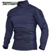 Mens TShirts TACVASEN Military Combat 14 Zip Long Sleeve Tactical Hunting Outdoor Hiking Army Casual Pullover Tops 230214