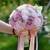 Decorative Flowers 1pcs Romantic Bridal Hand Bouquet Simulation Wedding Deocration With Soft Ribbon