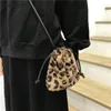 Shoulder Bags Fashion Plush Retro Leopard Bag Women's Winter Messenger Drawstring Mini Handbag Cute Crossbody Designer