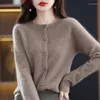 Women's Knits Cashmere Wool Cardigan Blouse Wide Long Sleeve Knitted Jacket Soft Warm O-Neck Elasticity Sweater Femal Coat