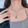 Pendant Necklaces Foydjew Luxury Designer Jewelry Creative Water Drop For Women Shiny Green Diamond Emerald Necklace Clavicle ChainPendant