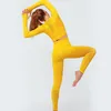 Active Sets Women's Workout Set 2 Pcs Sexy Yellow Crop Long Sleeves Running Shirt&Mesh Yoga Trousers Leggings Elastic Gym Clothing