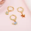 Hoop Earrings SO 1Piece Copper Zircon Ocean Animal Dolphin Jellyfish Starfish Jewelry For Women Fashion Party Gift Wholesale