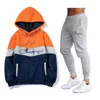 Herresp￥r avslappnade huva fast lappt￤cke 2022 Autumn New Men's Sportswear Hoodies byxor hiphop street l￶sa sp￥r