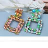 Dangle Earrings Juran Colorful Large Square Hollow-out Luxury Rhinestone Crystal Earring Wedding Party Jewelry For Women Fashion