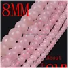 Crystal 8Mm Pink Natural Stone Beads Rose Quartzs Round Diy Pulsera suelta para la fabricación de joyas Elija Drop Delivery Dhgarden Dh8Zd