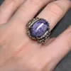 클러스터 링 1pcs/lot Natural Stone Crystal Charoite Ring S925 실버 오픈 러브 러브 포도 나무 보라색 숙녀 보석 유행 및 로맨틱