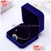 J￳ias de j￳ias moda quadrada veet embalagens azuis para colar de pingente an￩is de pulseira de pulseira de exibi￧￣o de presente de exibi￧￣o de presente 316 dhofk