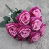 Decoratieve bloemen Blue Rose kunstmatige bloem 10 hoofden grote boeket rozen roze wit bruiloft decor nep decoratie huis