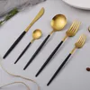 Dinnerware Sets Kitchen Utensils Black Gold Tableware Cutlery Set Wedding Fork Knife Spoon Stainless Steel Flatware Travel