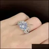 With Side Stones Big Round Crystal Stone Rings For Women Wedding Bridal Sier Ring Luxury Engagement Party Anniversary Gift Large Dro Dhgua