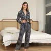 Vêtements de nuit pour femmes Femmes Sexy Sleep Suit Casual Nightwear Printemps Automne 2PCS Chemise Pantalon Faux Soie Pyjamas À Manches Longues Home Wear