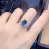 Cluster Rings Silver Inlaid Oval Sapphire For Women Opening Adjustable Fashion Light Luxury Exquisite Wedding Party Jewelry