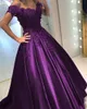 Фиолетовые атласные платья Quinceanera, бальное платье с бисером и блестками, кружевная аппликация, милые 16 платьев, vestidos de Formal Party Gowns