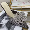 Pantofole Luxury Pointed Toe Clear Women Bling Crystal Flower Sandali Summer Dress Bridal Wedding Lady Sexy Mules