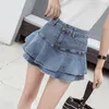 Skirts Vintage Denim Mini Skirts Women Summer Sexy Solid Colour Ball Gown Skirts Jeans Female Casual Pocket Slim Aline Mini Skirts 230214