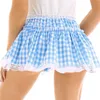 Skirts Women Gingham Plaid Mini Skirt Summer Adults Sexy Lace Trim Princess Pleating For Young Teenager Fairycore 2023