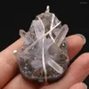 Pendant Necklaces 1pcs Natural Druzy Stone Black White Quartz Crystal Charms Pendants For Necklace Jewelry Making DIY Size 35x58mm 35x45mm