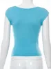 Kadın Tişörtleri Aualay Sonbahar Sokak Giyim Kıyafetleri Kadınlar İçin Mavi Toplar 2023 O Boyun Sırtsız mahsul üst kulübü Bodycon Solid Tee Kadın