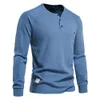 Camisetas para hombre AIOPESON Waffle Henley camiseta de manga larga básica transpirable camisetas otoño Color sólido camiseta para 230214