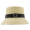 Cappelli a tesa larga Estate Donna Naturale Rigido Paglietta di grano Paglietta Fedora Top Cappello piatto Donna Beach Berretto a tesa piatta con nastro a strisce nere Cappello a secchiello R230214