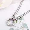 Pendant Necklaces Fashion Round Women's Necklace Korean Style Titanium Steel CZ Stones Double