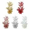 Christmas Decorations Artificial Glitter Poinsettia Flower Pine Branches Leaves Picks Ornaments For Xmas Tree Wreaths X37B