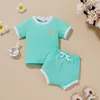 Conjuntos de roupas crianças casuais roupas de duas peças conjunto verão bordado padrão tshirthigh cintura shorts pouco bebê meninas meninos terno