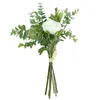 Decoratieve bloemen 6pcs/bundel kunstmatige hybride roos boeket nepbaby's adem eucalyptus groen voor bruidshuiskantoor kantoor