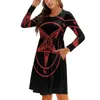 Casual Dresses Red Baphomet Women Autumn Winter Long Sleeve Fashion Pocket Ladies Hellfire Club 666 Pentagram 230214