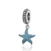 Blue CZ Full Pave Setting Cute Starfish Dangle Charm Pendant Fit Armband 100% äkta 925 Sterling Silver298J2115942