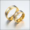 Band Rings Lianyi Wish Ornaments Inlaid Gold Lovers Wide Ring European And American Fashion Men Women Drop Delivery Jewelry Dhmgk
