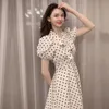 Casual Dresses Designer Polka Dot Dress Kort ￤rm V-ringning Chiffonkjol Bubble Temperament Lady Midja 22 v￥r sommar ny max6