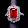 Cluster Rings Vintage Princess Red Crystal Ruby Gemstones Diamonds For Women 18k White Gold Filled Fine Jewelry Bijoux Bague Band Gifts