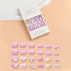 24pcs/box False Nails Full Cover UV Gel Glitter Short False Nail Artificial Tips for Decorated Design Press On Nails Art Fake Extension Tips