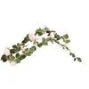Dekorativa blommor lber 180 cm Artificial Rose Flower Vine Wedding Real Touch Silk med gröna blad för hem hängande krans december