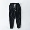 Calça masculina primavera no verão masculino respirável causal linho de algodão elástico elástico bolso de gola traços de greve de streetwear