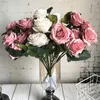 Decorative Flowers 10 Heads Artificial Rose Flower Bouquet Flores For Wedding Home Decorations Table Centerpieces Fake Silk