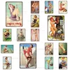 Shabby Pin Up Girl art painting Vintage Metal Sign Man Cave Funny Sexy Woman Beer Bike Tin Poster Retro Plaque Plate Iron Painting Home wall Decor Size 30X20 w02