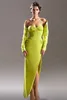 Festklänningar Elegant av axel rak satinklänning ljusgrön fotledslängd kväll med slitsanpassad prom klänning mode 230214