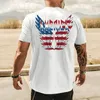 Camisetas masculinas de costas imprimem a primavera do dia superior celebração e camisa do pescoço de independência curta de manga longa para homens longos para