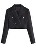 Damespakken blazers traf dames mode tweed bijgesneden blazer jas vintage lange mouw front knoppen vrouwelijke bovenkleding chic veste femme 230214