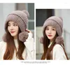 Berets Women Winter Hat With Three Pompom Fur Knitted Beanie Velvet Thick Ear Protect Cap Keep Warm Hats For Bonnet