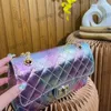 2.55 Designer Laser Dazzle Colorful Bags Classic Double Flap Quilted Purse Multi Pochette Gold Metal Hardware Matelasse Chain Crossbody Shoulder Handbags 23cm